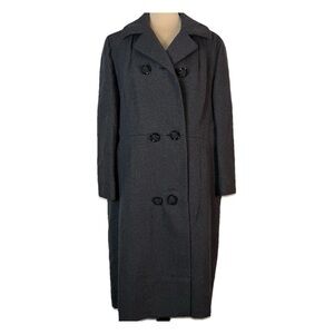 VTG Hudson’s Woodward Shops Brynwood Gray Coat Women’s Rose Buttons 3/4 Sleeves
